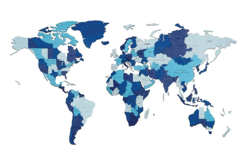 EWA Eco-Wood-Art - Wooden Puzzles for Interior and Design - World map - Souvenir, Gift, Kitchen, Home Decor, Interior (Blue Fantasy)