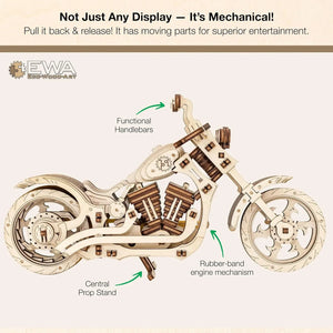 3D Puzzles for Adults - DIY Cruiser Motorcycle Model Kit with Rubber Band Engine, Functional Handlebars & Center Prop Stand - 3D Wooden Puzzle for 15 yrs Above & Adults - Eco Wood Art, 152 Pieces - eco-wood-art
