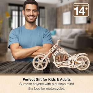 3D Puzzles for Adults - DIY Cruiser Motorcycle Model Kit with Rubber Band Engine, Functional Handlebars & Center Prop Stand - 3D Wooden Puzzle for 15 yrs Above & Adults - Eco Wood Art, 152 Pieces - eco-wood-art