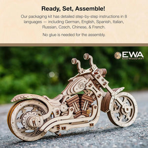 3D Puzzles for Adults - DIY Cruiser Motorcycle Model Kit with Rubber Band Engine, Functional Handlebars & Center Prop Stand - 3D Wooden Puzzle for 15 yrs Above & Adults - Eco Wood Art, 152 Pieces - eco-wood-art