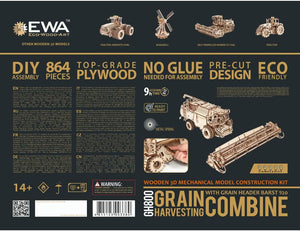 EWA Eco Wood Art Mechanical Model Grain Harvesting Combine GH800-864 pcs – Intricate Wooden Craft Kit - Sustainable DIY Assembly Kit for Adults and Teens - eco-wood-art