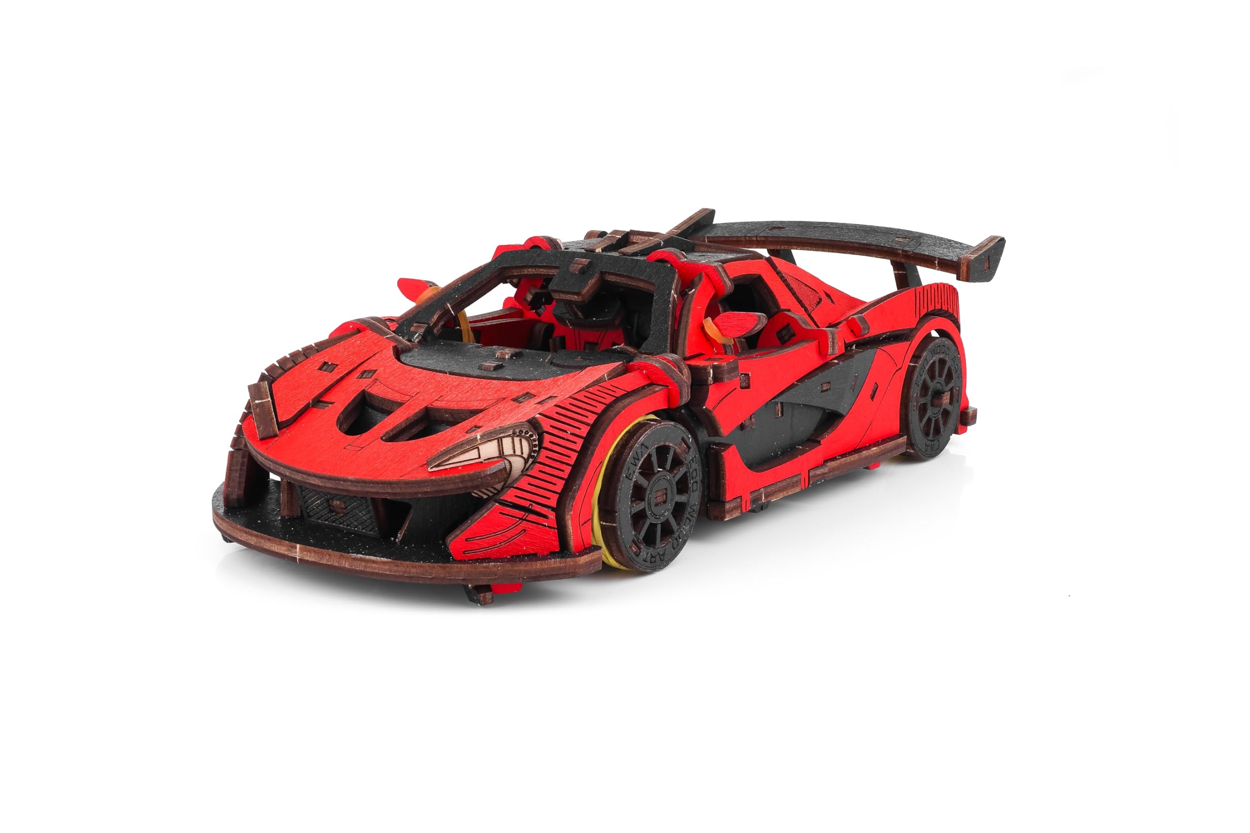 3D Puzzle Racing Car – DIY 3D Wooden Adult Model Kit with Wind-Up Mechanism, Moving Wheels & Detailed Interior – Wooden Car Toy Gifts for Teens & Adults – EWA Eco Wood Art, 220 pcs (Red)