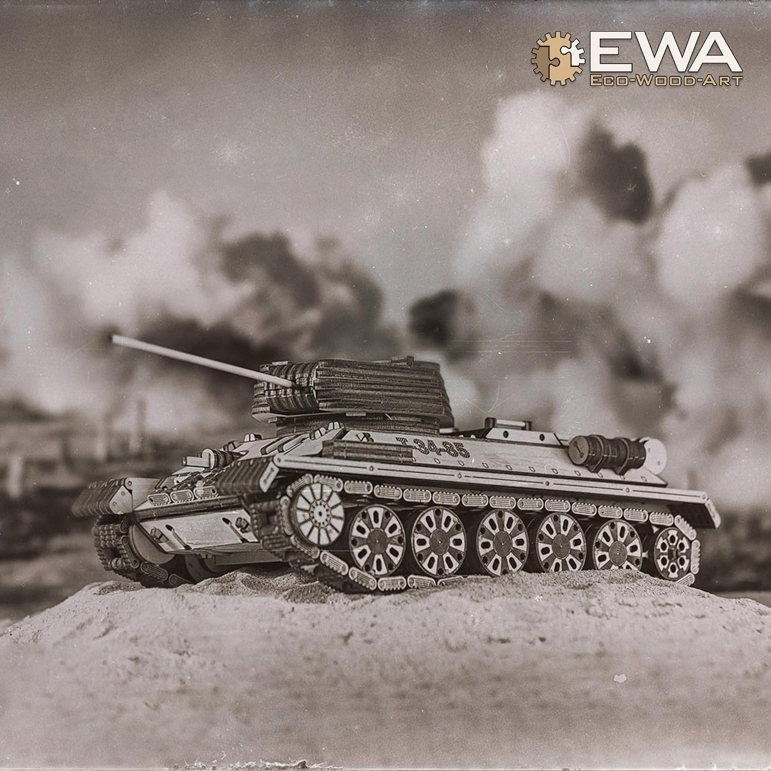 3D Wooden Puzzles for Adults - DIY T-34-85 Tank 3D Puzzle Model Kit with Rubber Band Engine, Rolling Wheels & Rotating Cannon - 3D Wooden Puzzle for 15 yrs Above & Adults - Eco Wood Art, 965 Pieces - eco-wood-art