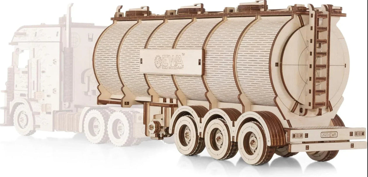 DIY Wooden 3D Mechanical Model - Set Road King - Spring-Powered Mechanism - No Glue Needed - Top-Grade Plywood (Tank Semitrailer) - eco-wood-art