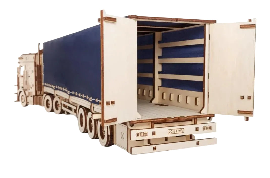 DIY Wooden 3D Mechanical Model - Set Road King - Spring-Powered Mechanism - No Glue Needed - Top-Grade Plywood (Tilt Semitrailer) - eco-wood-art
