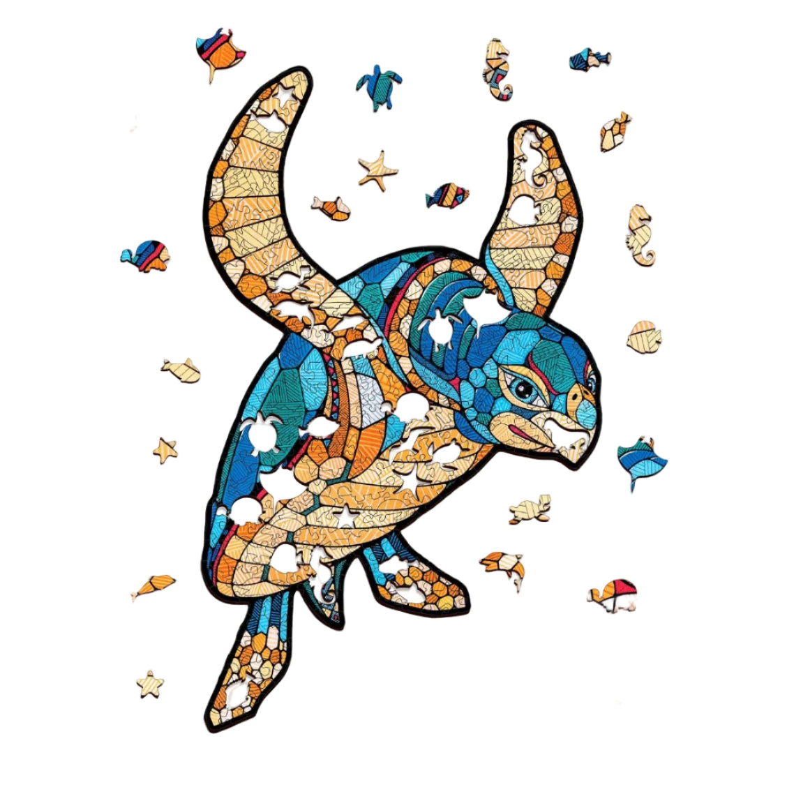 EWA Home Décor – Turtle Medium 130 Pieces – Wooden Jigsaw Puzzle for Adults – Perfect for Artistic Home Decoration and Mindful Relaxation - eco-wood-art