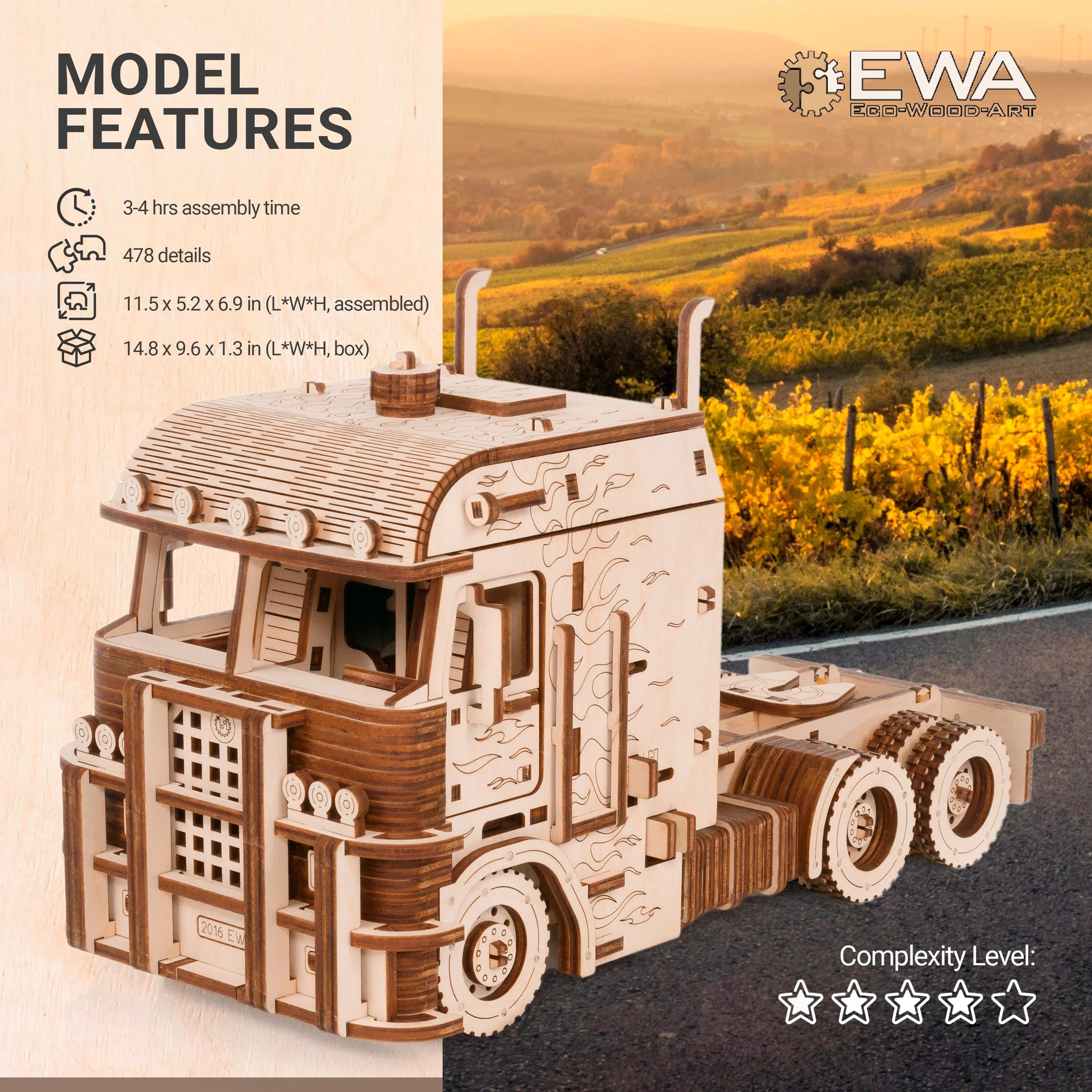 DIY Wooden 3D Mechanical Model - Set Road King - Spring-Powered Mechanism - No Glue Needed - Top-Grade Plywood (Road King) - eco-wood-art