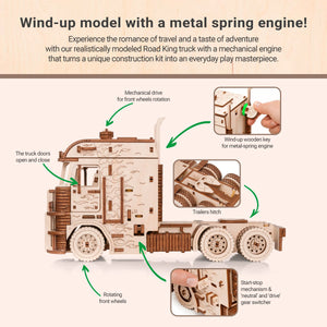 DIY Wooden 3D Mechanical Model - Set Road King - Spring-Powered Mechanism - No Glue Needed - Top-Grade Plywood (Road King) - eco-wood-art