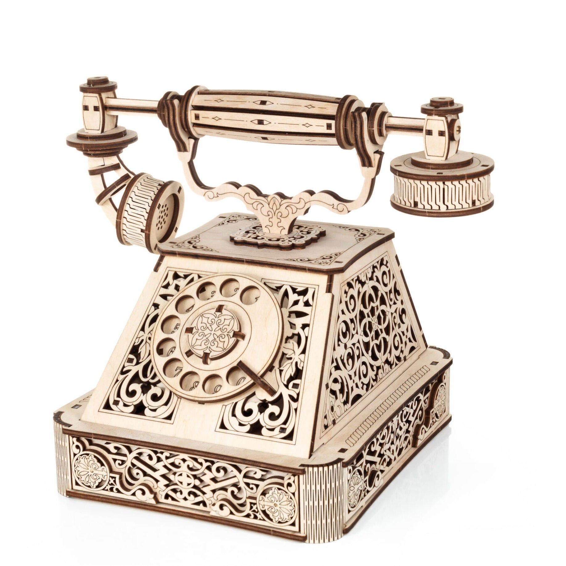 Retro Telephone mechanical wooden model by EWA, 232 pieces