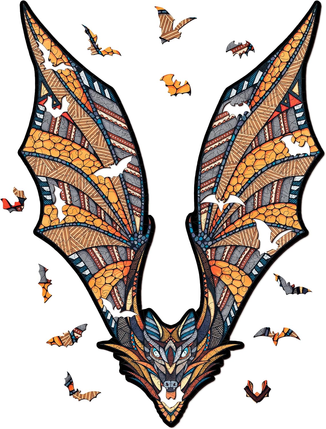 EWA Home Décor – Bat Small 60 Pieces – Wooden Jigsaw Puzzle for Adults – Perfect for Artistic Home Decoration and Mindful Relaxation - eco-wood-art