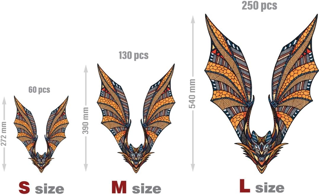 EWA Home Décor – Bat Small 60 Pieces – Wooden Jigsaw Puzzle for Adults – Perfect for Artistic Home Decoration and Mindful Relaxation - eco-wood-art