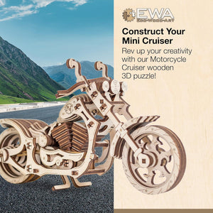3D Puzzles for Adults - DIY Cruiser Motorcycle Model Kit with Rubber Band Engine, Functional Handlebars & Center Prop Stand - 3D Wooden Puzzle for 15 yrs Above & Adults - Eco Wood Art, 152 Pieces - eco-wood-art