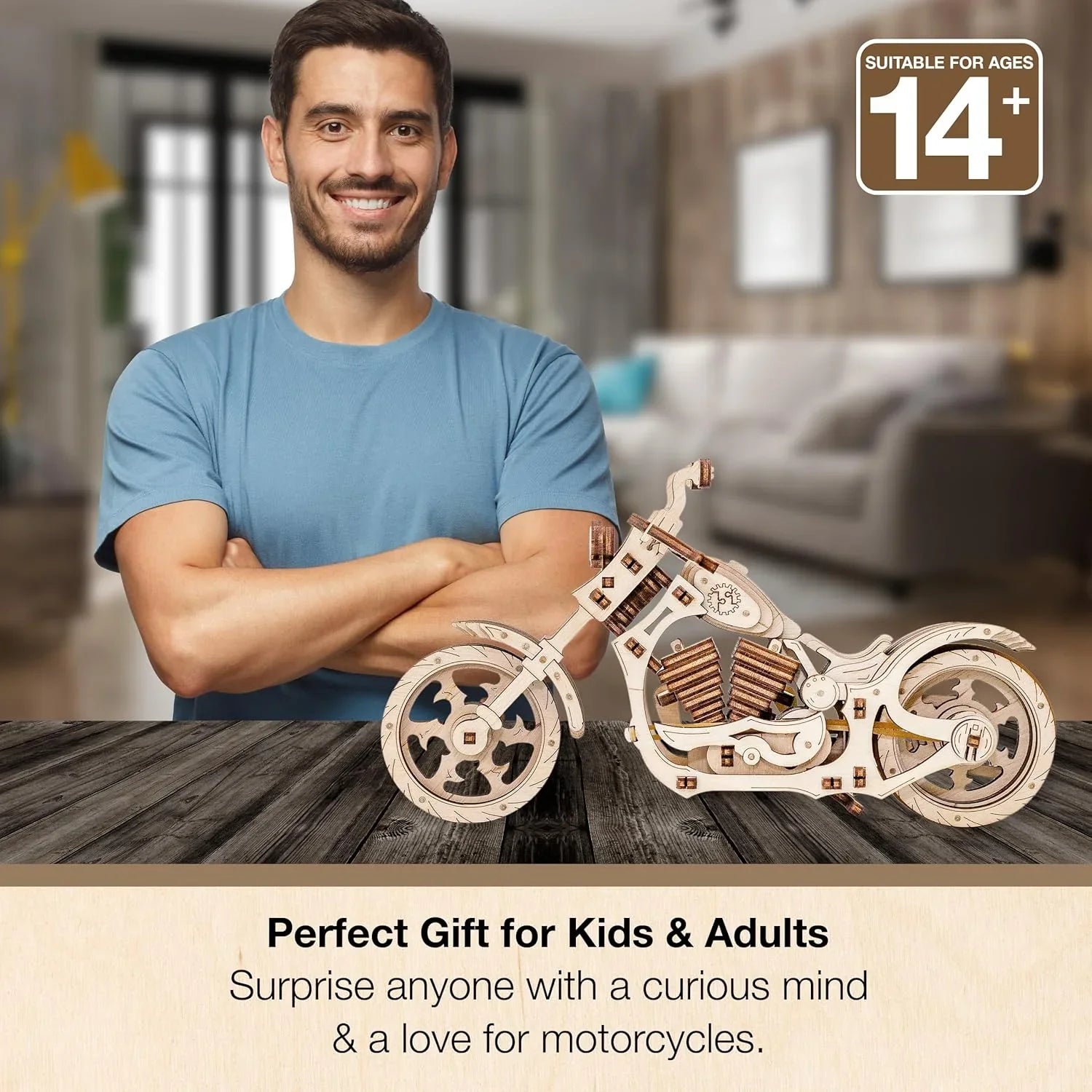 3D Puzzles for Adults - DIY Cruiser Motorcycle Model Kit with Rubber Band Engine, Functional Handlebars & Center Prop Stand - 3D Wooden Puzzle for 15 yrs Above & Adults - Eco Wood Art, 152 Pieces - eco-wood-art