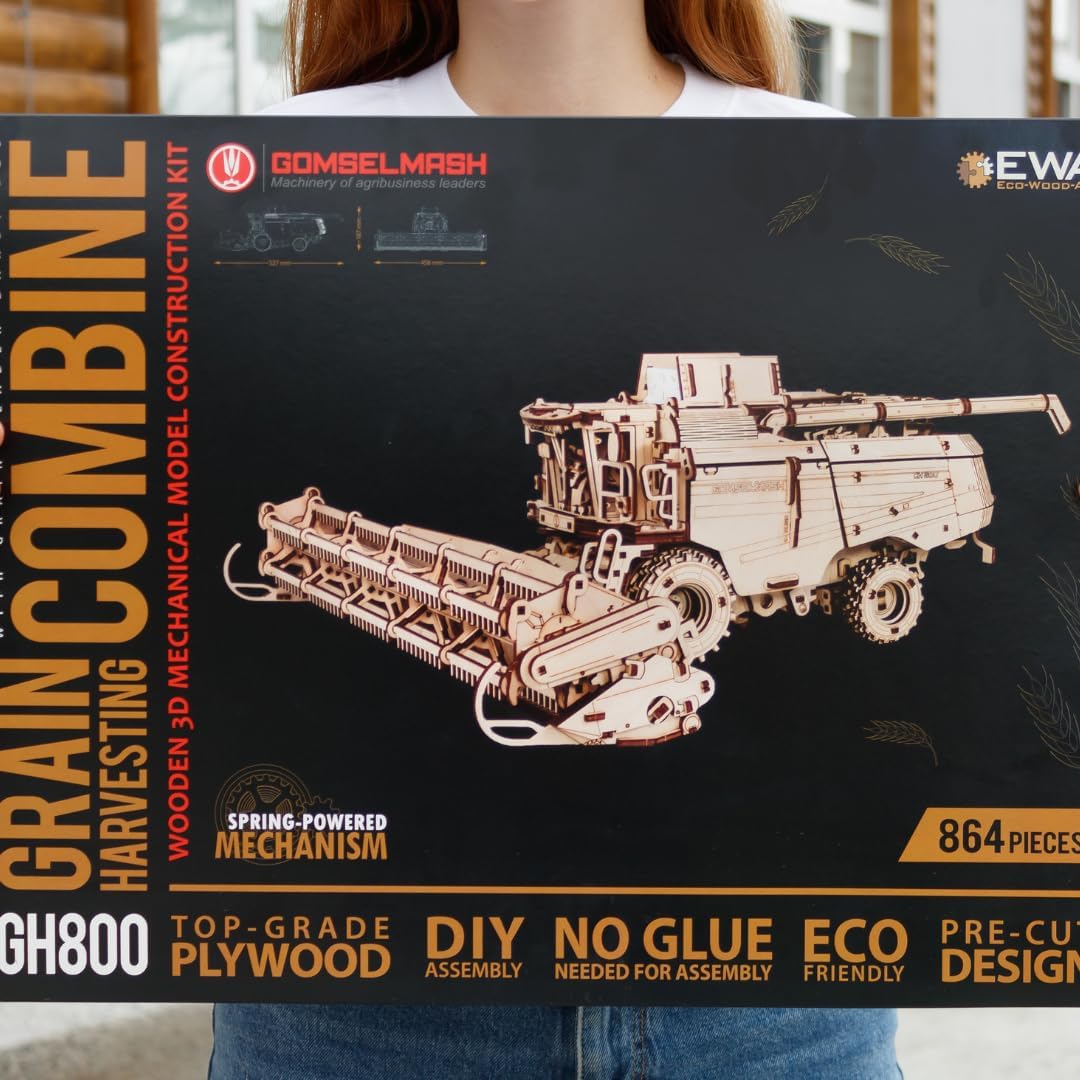 EWA Eco Wood Art Mechanical Model Grain Harvesting Combine GH800-864 pcs – Intricate Wooden Craft Kit - Sustainable DIY Assembly Kit for Adults and Teens - eco-wood-art