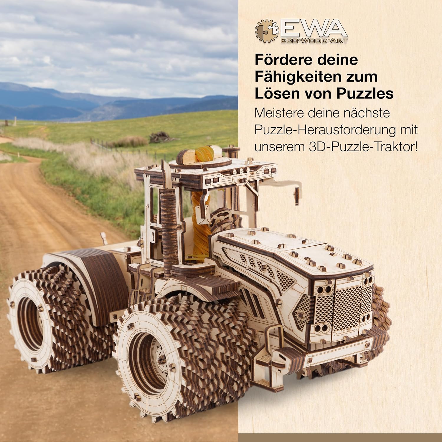 EWA Eco-Wood-Art - KIROVETS K-7M Three-Dimensional Mechanical Tractor-Puzzle for Adults and Teenagers-Collection Without Glue-596 Details, Colour Nature - eco-wood-art