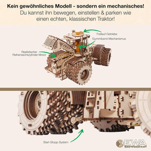 EWA Eco-Wood-Art - KIROVETS K-7M Three-Dimensional Mechanical Tractor-Puzzle for Adults and Teenagers-Collection Without Glue-596 Details, Colour Nature - eco-wood-art