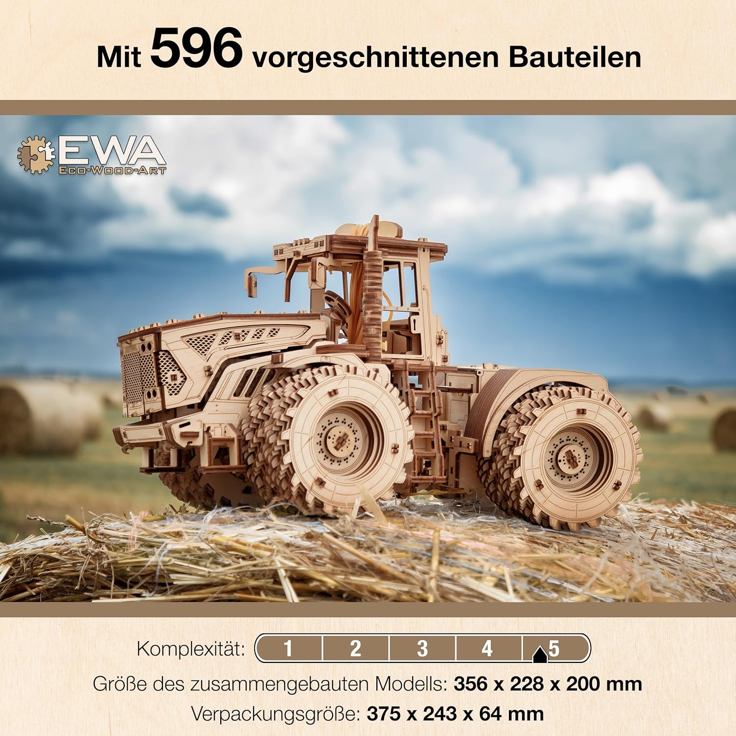 EWA Eco-Wood-Art - KIROVETS K-7M Three-Dimensional Mechanical Tractor-Puzzle for Adults and Teenagers-Collection Without Glue-596 Details, Colour Nature - eco-wood-art