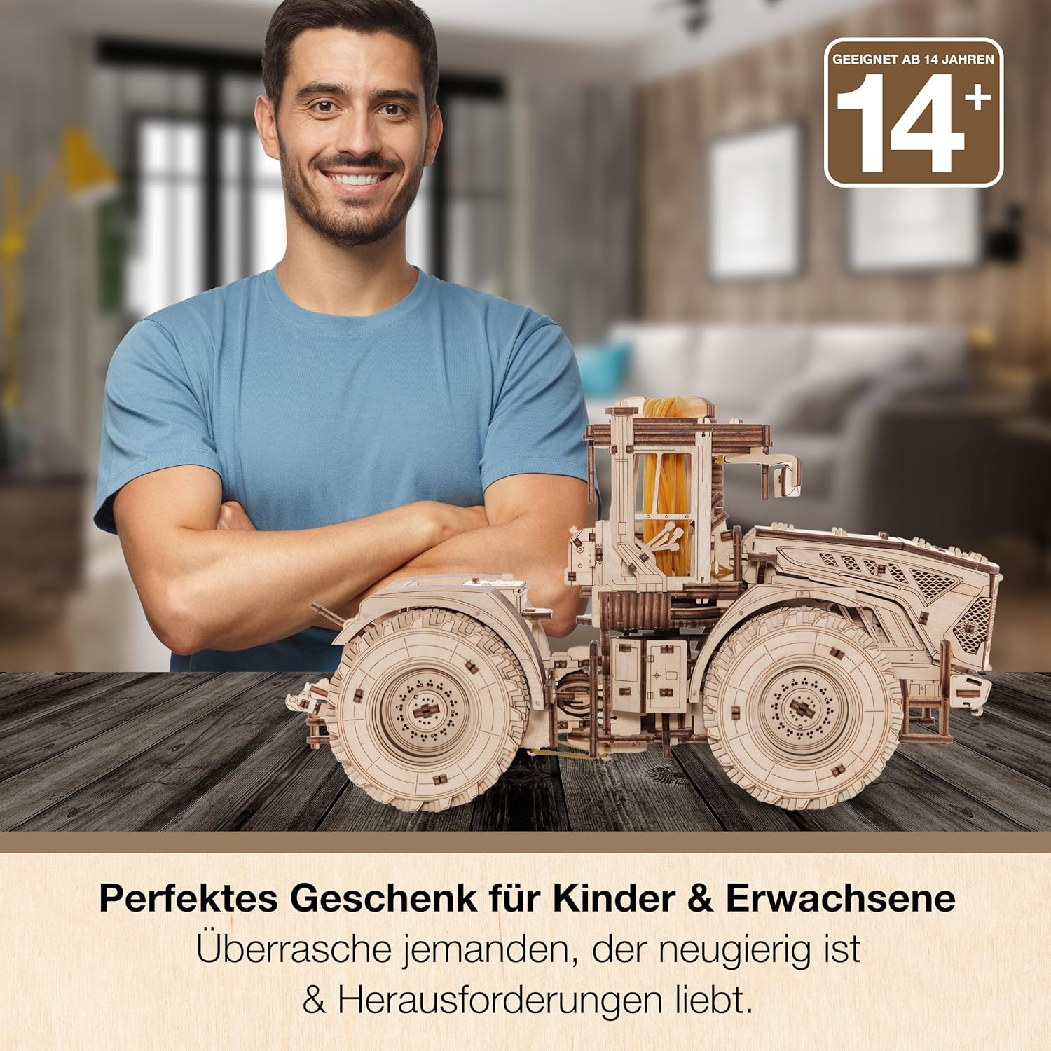 EWA Eco-Wood-Art - KIROVETS K-7M Three-Dimensional Mechanical Tractor-Puzzle for Adults and Teenagers-Collection Without Glue-596 Details, Colour Nature - eco-wood-art