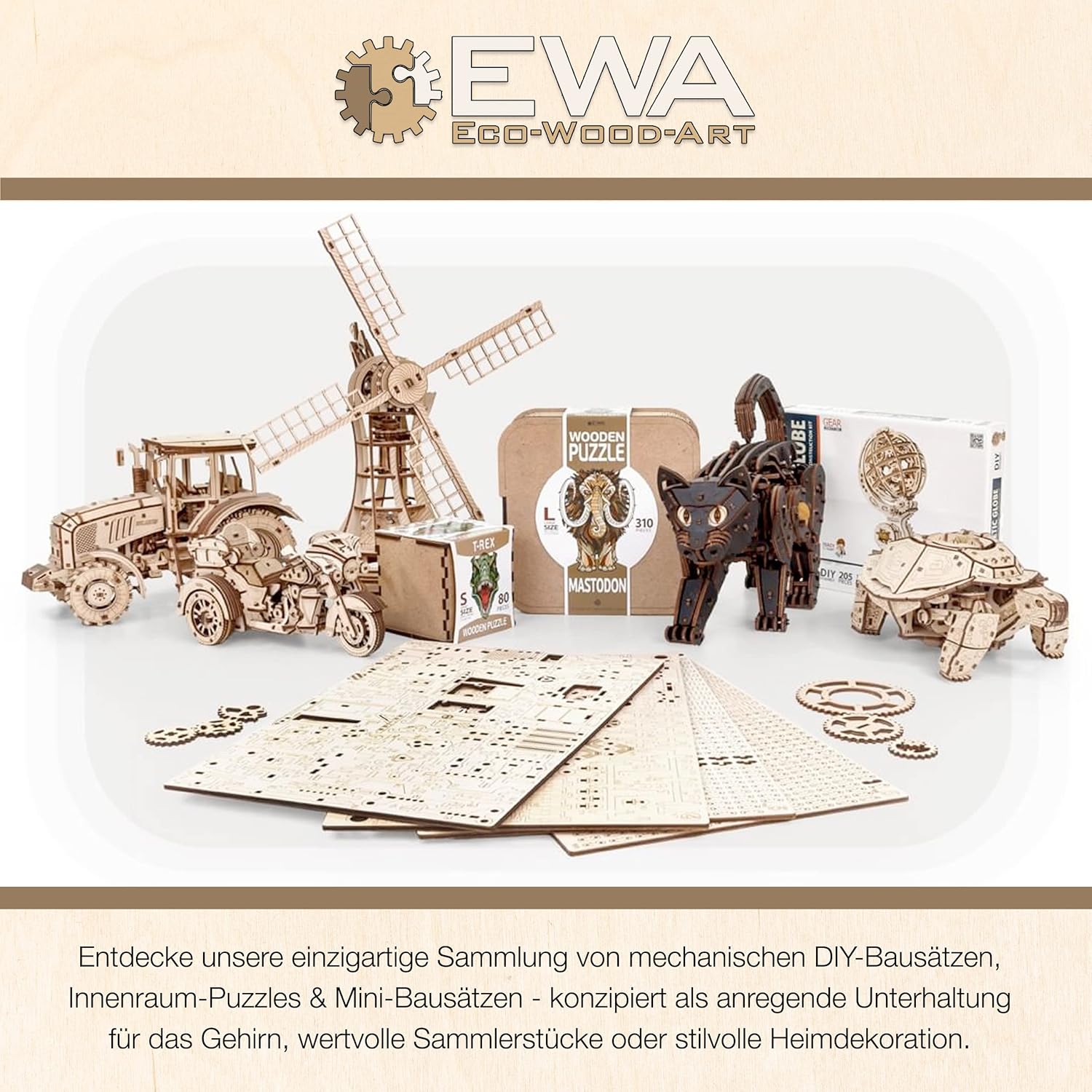 EWA Eco-Wood-Art - KIROVETS K-7M Three-Dimensional Mechanical Tractor-Puzzle for Adults and Teenagers-Collection Without Glue-596 Details, Colour Nature - eco-wood-art