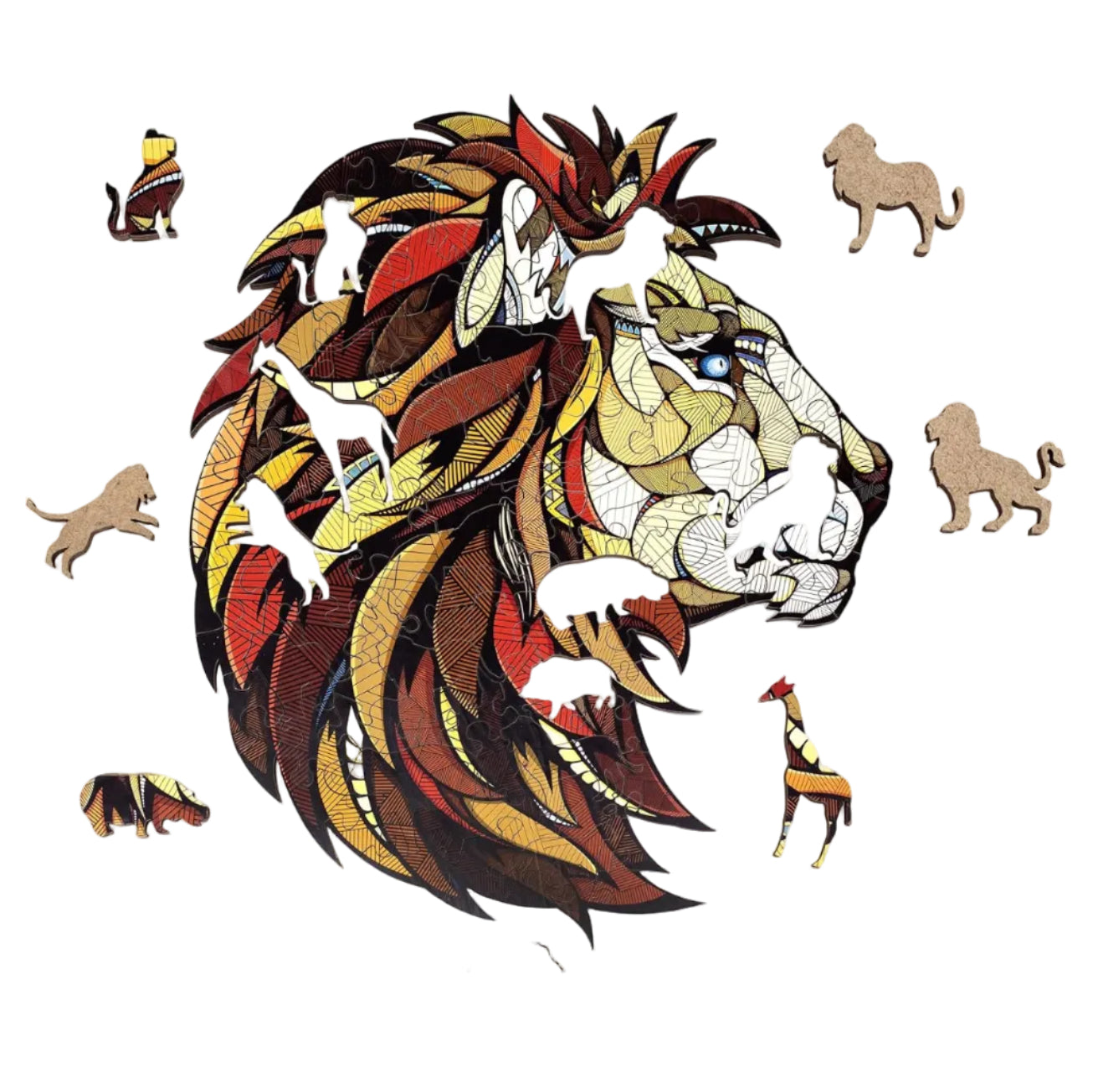 EWA Home Décor – Lion Medium 100 Pieces – Wooden Jigsaw Puzzle for Adults – Perfect for Artistic Home Decoration and Mindful Relaxation - eco-wood-art