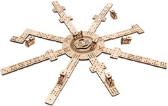 EWA Eco-Wood-Art Mexican Train Domino Game Set - Deluxe Wooden Version with 91 Dominoes, Holders, Locomotives, Station Hub, and Storage Box | Family Board Game - eco-wood-art