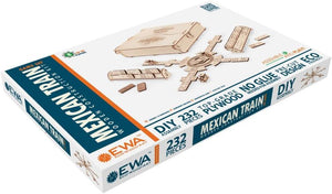 EWA Eco-Wood-Art Mexican Train Domino Game Set - Deluxe Wooden Version with 91 Dominoes, Holders, Locomotives, Station Hub, and Storage Box | Family Board Game - eco-wood-art