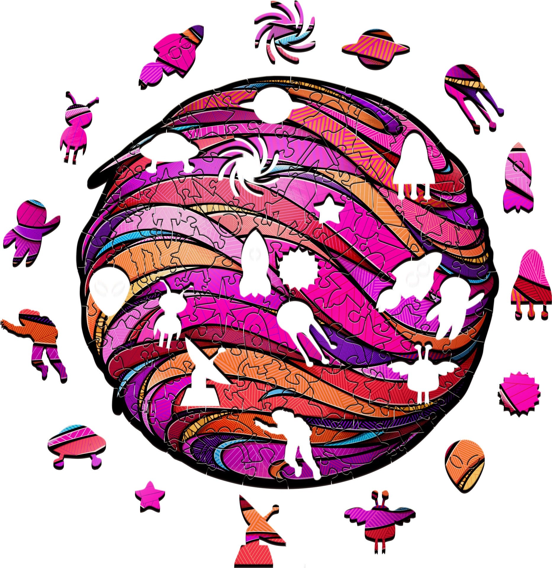 Pink Planet wooden jigsaw puzzle by EWA