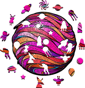 Pink Planet wooden jigsaw puzzle by EWA