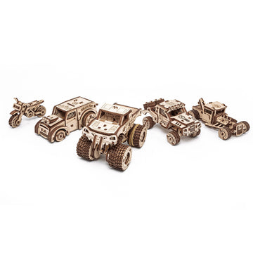 5-Vehicle Model Set mechanical wooden model by EWA, 364 pieces