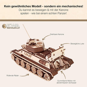 3D Wooden Puzzles for Adults - DIY T-34-85 Tank 3D Puzzle Model Kit with Rubber Band Engine, Rolling Wheels & Rotating Cannon - 3D Wooden Puzzle for 15 yrs Above & Adults - Eco Wood Art, 965 Pieces - eco-wood-art