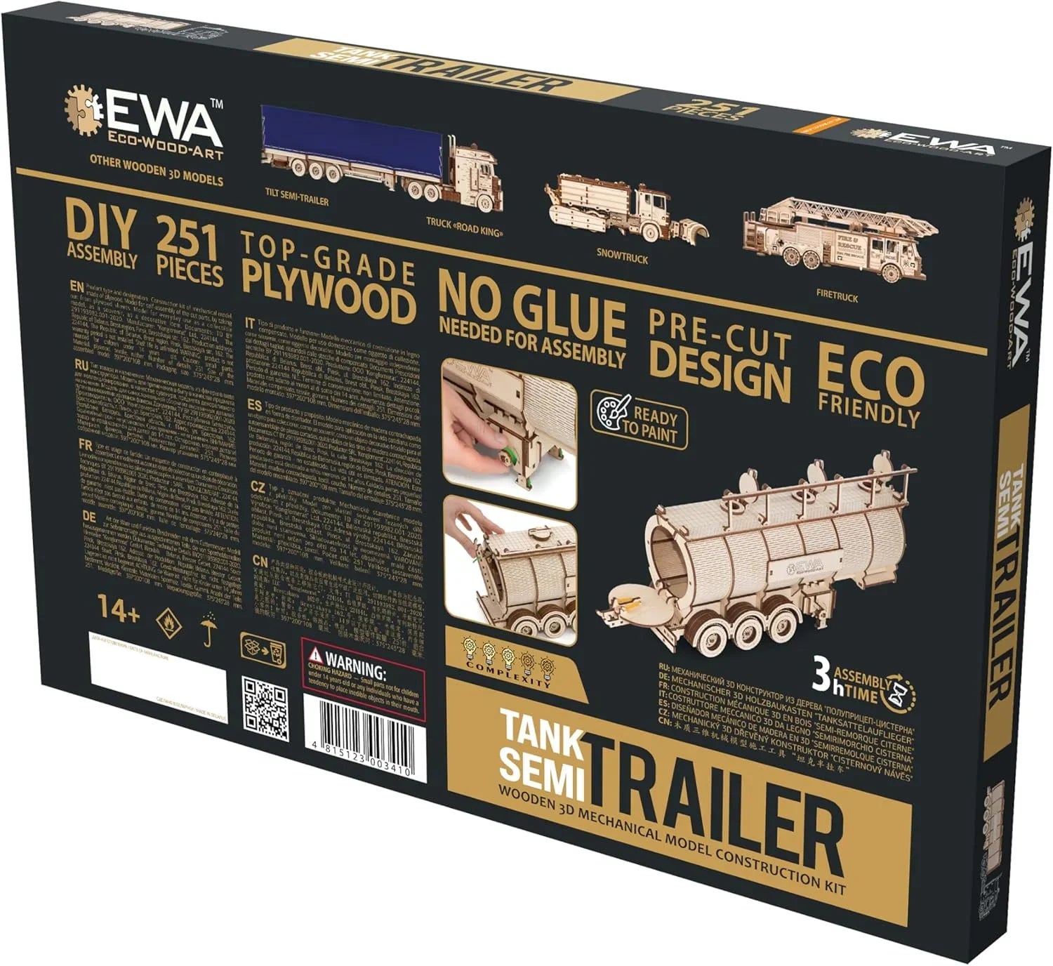DIY Wooden 3D Mechanical Model - Set Road King - Spring-Powered Mechanism - No Glue Needed - Top-Grade Plywood (Tank Semitrailer) - eco-wood-art