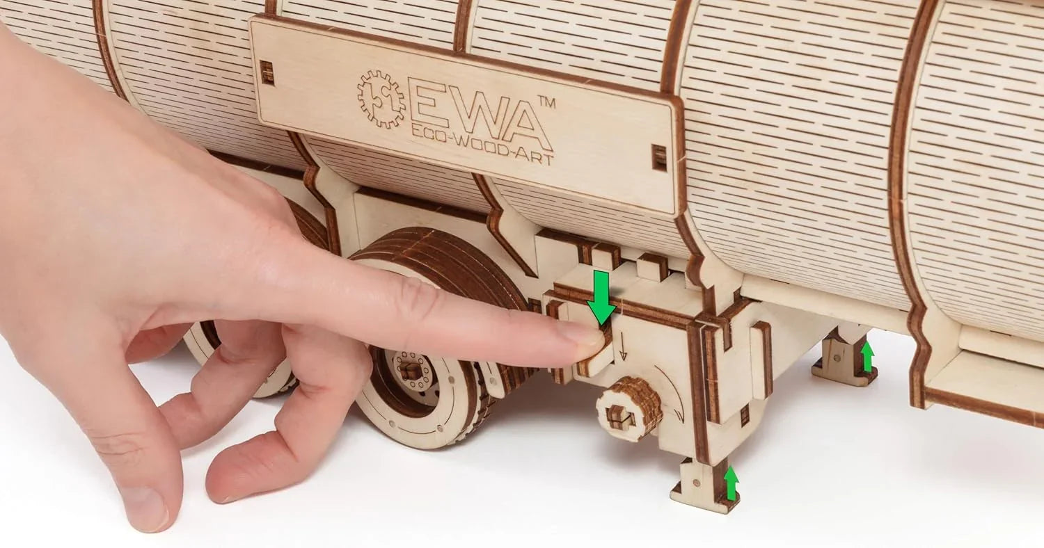 DIY Wooden 3D Mechanical Model - Set Road King - Spring-Powered Mechanism - No Glue Needed - Top-Grade Plywood (Tank Semitrailer) - eco-wood-art