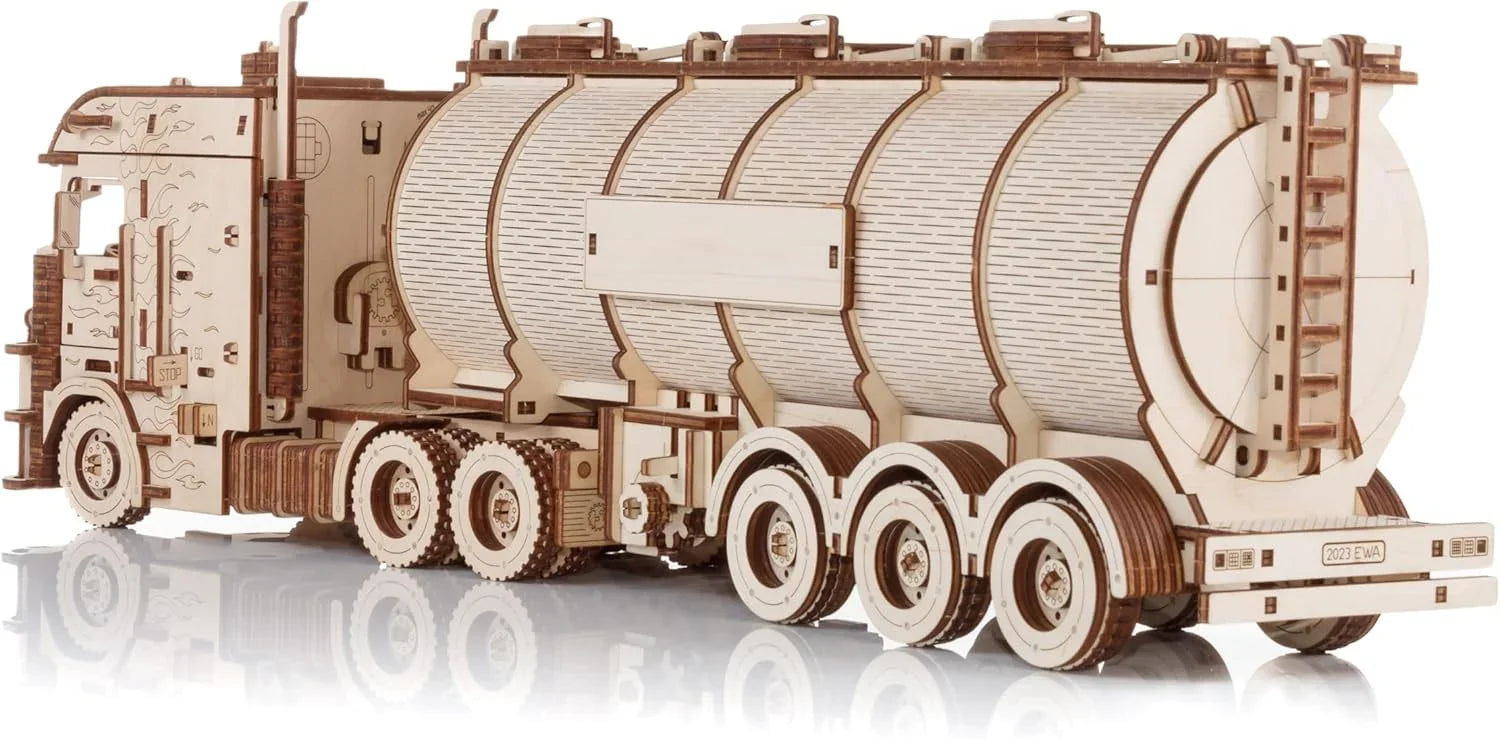 DIY Wooden 3D Mechanical Model - Set Road King - Spring-Powered Mechanism - No Glue Needed - Top-Grade Plywood (Tank Semitrailer) - eco-wood-art
