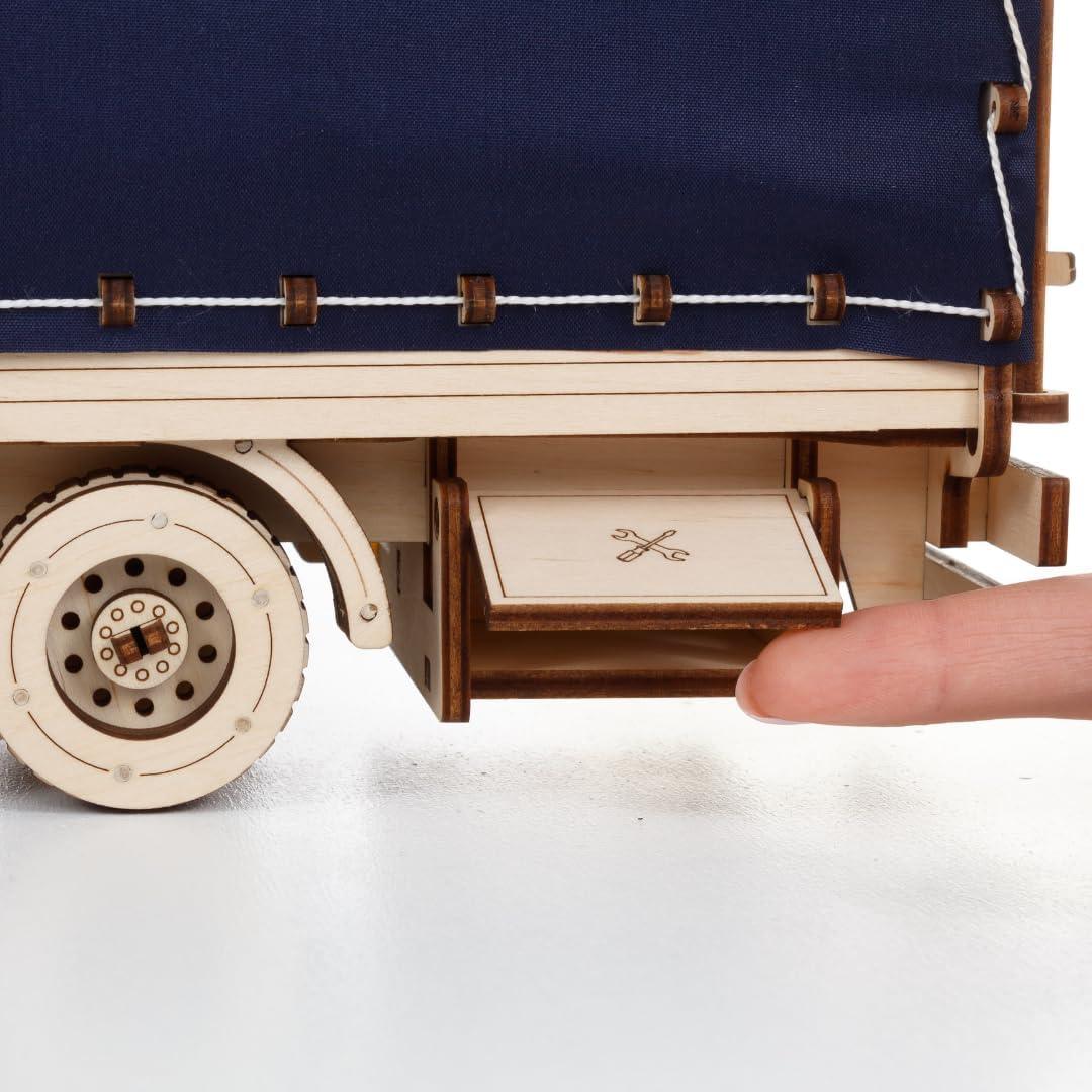 DIY Wooden 3D Mechanical Model - Set Road King - Spring-Powered Mechanism - No Glue Needed - Top-Grade Plywood (Tilt Semitrailer) - eco-wood-art