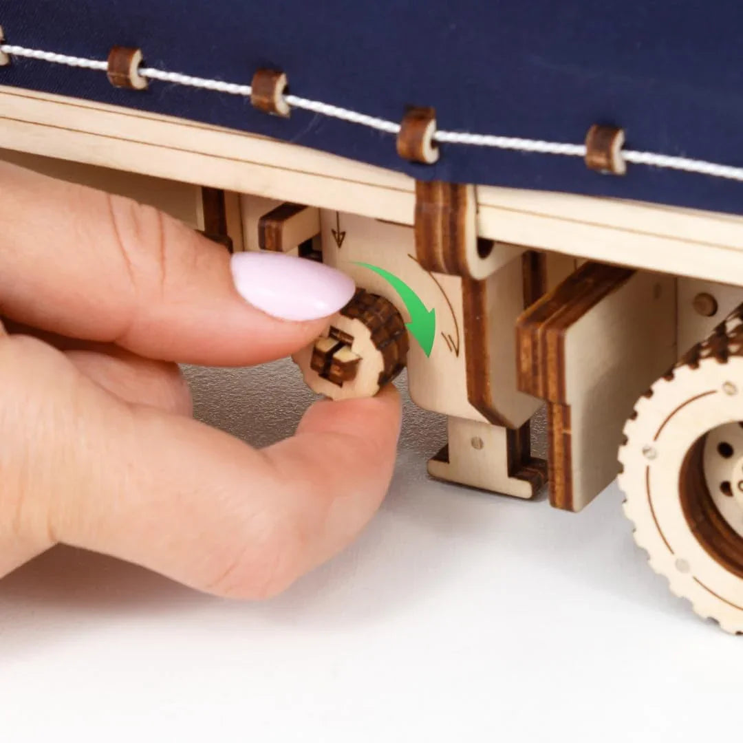 DIY Wooden 3D Mechanical Model - Set Road King - Spring-Powered Mechanism - No Glue Needed - Top-Grade Plywood (Tilt Semitrailer) - eco-wood-art