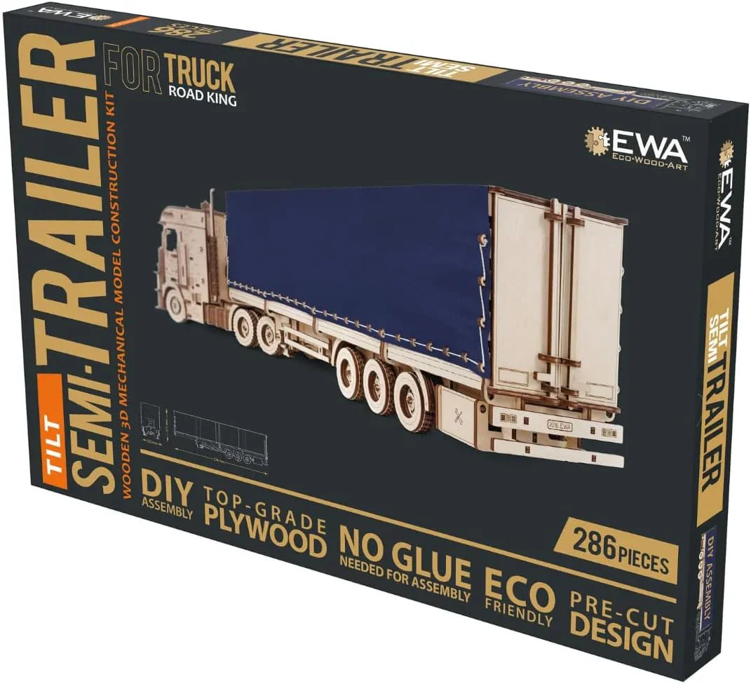 DIY Wooden 3D Mechanical Model - Set Road King - Spring-Powered Mechanism - No Glue Needed - Top-Grade Plywood (Tilt Semitrailer) - eco-wood-art