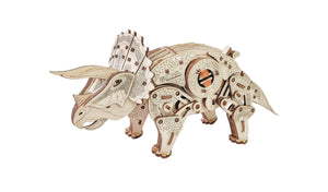 3D Wooden Puzzle - Triceratops 3D Puzzle with Wind Up Rubber Band Mechanism, Moving Legs, Head & Tail - 3D Wooden Puzzles for 15 yrs Above & Adults - Model Building Kits by Eco Wood Art, 283 Pieces - eco-wood-art