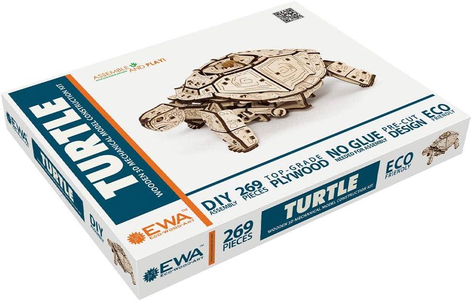 3D Puzzles for Adults DIY Wooden Turtle 3D Puzzle Model Kit with Wind-Up Mechanism & Rubber Band Engine 3D Puzzles for 15 yrs Above & Adults Model Building Kits by Eco Wood Art 269pcs - eco-wood-art