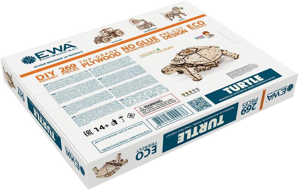 3D Puzzles for Adults DIY Wooden Turtle 3D Puzzle Model Kit with Wind-Up Mechanism & Rubber Band Engine 3D Puzzles for 15 yrs Above & Adults Model Building Kits by Eco Wood Art 269pcs - eco-wood-art